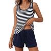 Litherday Pigiama Donna Estivo Cotone Canotta Pantaloncini Righe Tasche | Cotone Morbido Elasticizzato, Canotta A Righe E Pantaloncini Con Tasche E Coulisse Per Casa Relax Estate