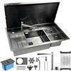 AIVANOTO Lavello da cucina nascosto in acciaio inox 90 x 50 cm con coperchio, rubinetto pieghevole, risciacquo tazza, pattumiera, distributore di sapone, pulsante di scarico, grande vasca