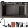 DSMRLEOP 70 x 45 cm Cascade, lavello multifunzionale nero, 1 lavello da cucina rettangolare in acciaio inossidabile con accessori come cestelli di drenaggio, sifone, set di coperchio e scarico