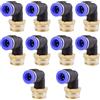 ANGEEK set da 10 pezzi, 8 mm - 3/8, raccordi pneumatici a gomito a 90° con filettatura maschio PT, adatti per il collegamento rapido di tubi flessibili, accessori compressori d'aria