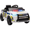 AIYAPLAY Auto elettrica della polizia 12 V per bambini con telecomando, sirena e luci, bianco | Aosom Italy