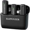 HAPPOYEER Microfono wireless dual lavalier per telefoni Android, clip USB-C sul rever, doppio microfono con scatola di ricarica,TikTok, YouTube, Live stream, vlog