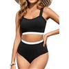 Tuopuda Costume da Bagno Donna Due Pezzi Push Up Imbottito Reggiseno Costumi da Mare Bikini Set a Spiaggia Piscina Curvy Beachwear Swimwear Vita Alta