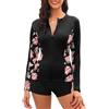 Tuopuda Rash Guard Donna Maniche Lunghe Maglietta Anti UV UPF50+ Top Protezione Solare Camicie da Bagno Asciugatura Rapida con Chiusura Lampo per Nuoto Surf Snorkeling