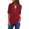 Tuopuda Magliette Donna Estive Camicette Manica Lunga Camicia Elegante Blusa Moda T-Shirt Scollo a V Top con Cerniera Tee Maglietta Casual Shirt Tinta Unita Pullover Taglie Forti
