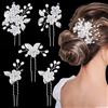 CCAIPU Fermagli per Capelli da Sposa per Donna, Accessori per Capelli Eeganti con Fiori Perle per Gioielli da Sposa Accessori per Capelli da Sposa per Donne e Ragazze (Argento)