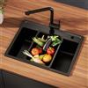 ANYCEE Lavello Nero in Granito 60 x 46 cm, Lavandino Cucina 1 Vasca Nero | Lavello Cucina con Cestello di Scarico, Lavandino di 80% Sabbia Quarzo, per Mobile da 60 cm, con Sifone e Scarico