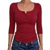 Aottori Maglia Donna Manica 3/4 Scollo Quadrato T Shirt Bottoni Basic | Magliette maniche tre quarti costine, Top bottoni frontali, Intimo morbido ed elasticizzato, casual per quattro stagioni