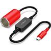 J&D Cavo Convertitore da USB C Maschio a Presa Accendisigari Auto 12V, Cavo di Alimentazione 12V 18W per Dash Cam, GPS, Strisce LED per Auto, Rosso, 90 cm