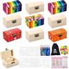 JaMalign Scatola del Tesoro per Compleanno Bambini, 10 Pezzi | Mini scrigno del tesoro in legno con adesivi e 12 colori di acquerello