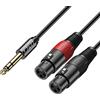 J&D 6.35 mm TRS a doppia XLR Cavo Stereo, PVC Sgusciato 2 XLR Femmina a 6,35mm Maschio Unbalanced Audio Stereo Adattatore Patch Cavo di Interconnessione per Speaker Mic Mixer, 2,7 Meter