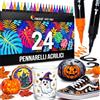 Zenacolor Pennarelli Acrilici a Doppia Punta (Fine e a Pennello) - 24 Colori per Diverse Superfici e Opere d'Arte - Pennarelli Acrilici per Dipingere Sassi
