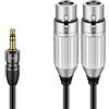 J&D Cavo Splitter a Y Doppio da XLR Femmina a 3,5 mm, Cavi di Adattamento Audio Stereo Sbilanciati da 2 XLR Femmina a 1/8 TRS Maschio per Smartphone, Laptop, Microfono, Fotocamera DSLR, 1,8 Metri
