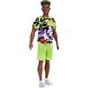 Barbie Ken Fashionistas Bambola n. 183 - Bambola Ken con Vestiti alla Moda - Capelli Ricci Scolpiti - Corporatura Diversa - Regalo Bambini 3 - 8 Anni
