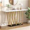 Merax Tavolo consolle, elegante tavolo da corridoio con effetto marmo, stabile gambe in metallo, piccolo tavolo da esposizione, tavolino sottile per soggiorno, ingresso, corridoio, tavolo da balcone