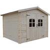 Leroy Merlin Casetta da giardino in legno naturale 2.5 x 3 m, superficie esterna 8.38 m² e spessore parete 19 mm, senza pavimento porta a due ante, Elista