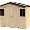 NATERIAL Casetta da giardino in legno naturale 2 x 2.5 m, superficie esterna 4.42 m² e spessore parete 12 mm, con pavimento e porta a due ante, NATERIAL Denali