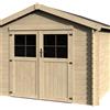 NATERIAL Casetta da giardino in legno naturale 3 x 3 m, superficie esterna 8.88 m² e spessore parete 28 mm, senza pavimento porta a due ante, NATERIAL Tanaga