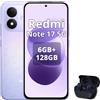 XIAOMI Smartphone Xiaomi REDMI Note 17 5G, 6GB di RAM, 128GB di memoria, batteria 7700mAh, colore lilla (include cuffie Bluetooth)