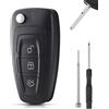 Lizbn Focus 3 Pulsanti Pieghevole nvolucro di Ricambio per Chiave Telecomando | per Ford C-Max 2010-2014 Focus 2011-2013/M8 Grand C-Max 2010-2014 Mondeo 2011-2014,con Lama HU101 Non Tagliata