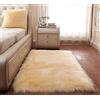 Hruile Tappeto soffice in finta pelle di pecora, comodo tappeto a pelo lungo, per soggiorno, camera da letto, divano, camera dei bambini, 90 x 150 cm, beige
