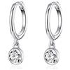 IMINI CZ Bezel Dangle Hoop Earrings for Women Girls 925 Sterling Silver Charms Minimalist Tiny Round Cubic Zirconia Drop Dangling Cartilage Helix Tragus Diamond Solicate Hypoallergenic Jewelry
