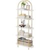 RBFGYIOP Libreria ad Arco Moderna da Ufficio - Scaffale Alto Autoportante 5 Ripiani 180cm con Struttura in Metallo - Mensola Aperta Salvaspazio per Soggiorno, Camera, Studio, Bagno - Oro + Bianco
