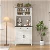RBFGYIOP Design elegante a contrasto - Mobile dispensa alto 183cm, credenza buffet - 2 ante vetro, 2 ante legno, cassetto e ripiani regolabili - Per cucina o soggiorno - Colore: bianco e marrone
