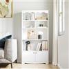 RBFGYIOP Libreria bianca a 5 ripiani con ante - Scaffale moderno 160 cm in legno con armadietto - Ampia capacità e struttura solida per libri e oggetti - Perfetta per soggiorno, studio, camera da