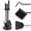 Torvon Set di posate per camino, 4 pezzi, accessori per camino in acciaio con supporto, pala, scopa e attizzatoio, 62 cm, nero, utensili per camino e stufa a legna