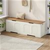 Fobyfurny Cassapanca Contenitore in Legno, 150 x 40 x 48 cm, Bianco/Marrone | 2 Cerniere a Chiusura Ammortizzata, Maniglie Laterali Incassate, per Ingresso, Camera da Letto e Soggiorno, FFXD105PWR1