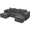 HOMCOM Divano Modulare a U 3 Posti Senza Struttura con 2 Pouf, Seduta e Braccioli Ampi, Ciniglia, Grigio Scuro | Aosom Italy