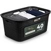 Novaliv Cesto Portabiancheria in Rattan con 4 Manici 40 l Colore Nero | Set di cestini per la biancheria, per il bagno, per la casa