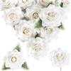 INSUNSIX Rose bianche con glitter, 16 rose artificiali con steli, 10,9 cm, grandi rose finte bianche, in velluto, per bouquet di nozze, casa, feste, giardino, tavolo, centrotavola, decorazioni