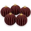 KORAT - Palline di Natale Bordeaux Effetto Velluto Floccato, Set 5 Palline Natalizie 10 cm per Albero di Natale, Decorazioni in Plastica con Glitter Oro e Cappuccio Metallico