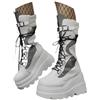 Glamidea Stivali da Donna con Plateau a Lacci in Stile Gotico Punk Demi-stivali con Tacco a Zeppa Invernali Caldi e Confortevoli con Fibbia Moda Neri e Bianchi Casual in Stile Western