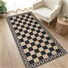NeEnjoyko Tappeto per corridoio e ingresso, 80 x 150 cm, antiscivolo, in iuta, lavabile, a pelo basso, per cucina, balcone, corridoio, camera da letto, a scacchi, colore: nero