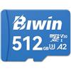 Biwin MS210 Micro SDXC Scheda di Memoria SD 512GB, Fino a 210MB/s, UHS-I V30 4K UHD A2 U3 Scheda SD per Fotocamera Digitale, Smartphone, Action Cam, Droni