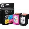 HP 308 2-Pack Black/Tri-Color Original Ink Cartridge Combo, W129019815 (Original Ink Cartridge Combo)