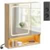 SoBuy Armadietto Specchio Bagno con Illuminazione & Presa 60x17x70 cm | Pensile Bagno, Mobile Sospeso 17cm Profondità con Anta e Specchio per Bagno, Legno Quercia, BZR238-E-N