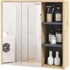 HOMCOM Specchio Bagno Contenitore con 2 Ante Vetro 60x20x60 cm Naturale | Mobile con Specchio, Scomparto Aperto, Mobiletto da Parete Salvaspazio, Specchiera Bagno