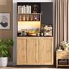 Malegewood Armadio da cucina alto, con ripiani regolabili, per soggiorno e sala da pranzo, 100 x 40 x 180 cm, colore naturale e nero