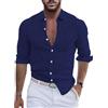 shownicer Camicia Lino Uomo Manica Lunga Camicia Tinta Unita Cotone Lino Camicia con Bottoni Slim Fit Camicie in Lino da Spiaggia Hawaiian Top