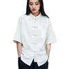 Lazutom Camicie a maniche corte in lino di cotone tinta unita da donna cinese con bottoni a rana Kung Fu Tai Chi Zen Meditazione arti marziali Outfit