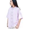 Lazutom Camicie a maniche corte in lino di cotone tinta unita da donna cinese con bottoni a rana Kung Fu Tai Chi Zen Meditazione arti marziali Outfit
