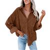 Uwdiohq Camicia da Donna Abbottonata in Velluto A Coste Camicette Oversize Top Manica Lunga Casual Giacca Calda con Tasche Camicia Scollata Blusa per Matrimonio Camicia Bianca Cotone Donna