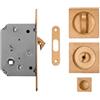 Maniglie Design Kit Porta Scorrevole Quadrato con Serratura e Nottolino, Ottone Satinato | Serratura a gancio, maniglie a incasso quadrate, ditale, sblocco esterno, viti incluse