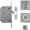 Maniglie Design Kit Porta Scorrevole Quadrato con Serratura e Nottolino, Cromo Satinato | Serratura a gancio, maniglie a incasso quadrate, ditale, sblocco esterno, viti incluse
