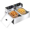 ROVSUN Friggitrice doppia 2 x 11 l, 2500 W, 60-200 °C, friggitrice commerciale con olio e grasso, friggitrice elettrica in acciaio inox con timer e scarico dell'olio