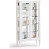 Milani Home - madia credenza con vetrina in legno massello 89 x 34 x 170 cm, bianco, ante scorrevoli e ripiani in vetro